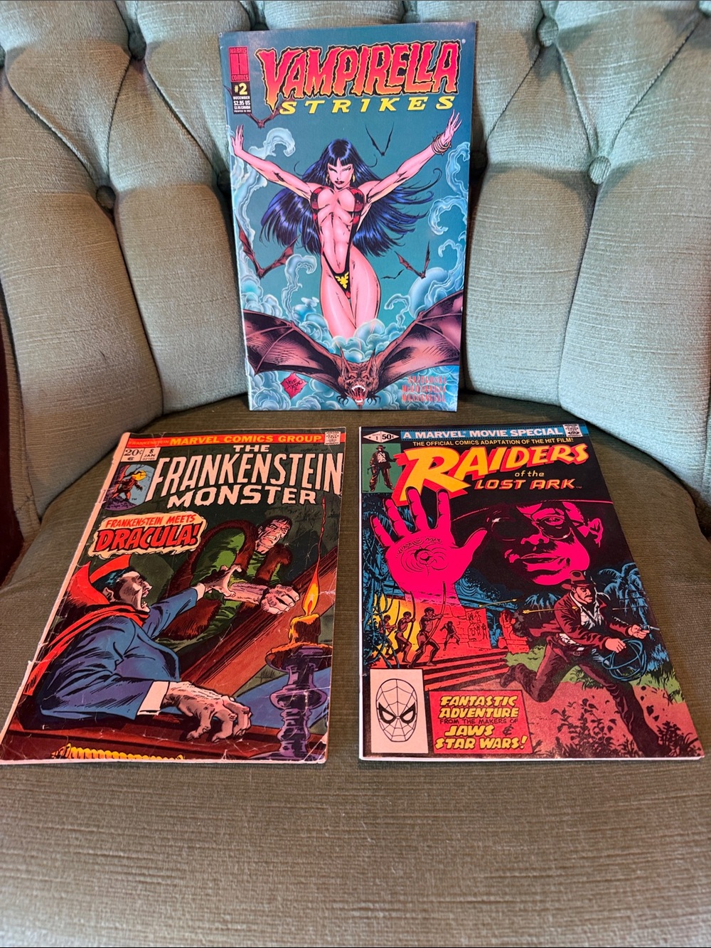 3 piece lot vintage comic books - Vampirella, Frankenstein, Indiana Jones